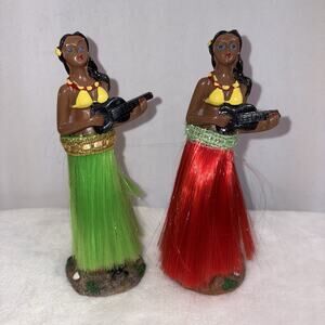 2 Hawaiian Hula Girl Ukulele Nodder Dashboard Figure Dancer Vintage